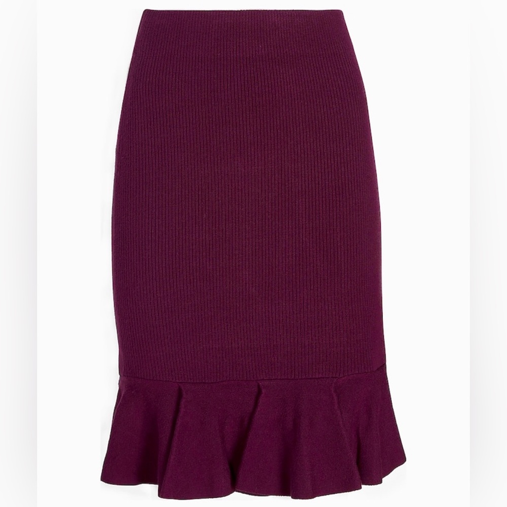 Express - High Waisted Body Contour Ruffle Bottom Sweater Skirt